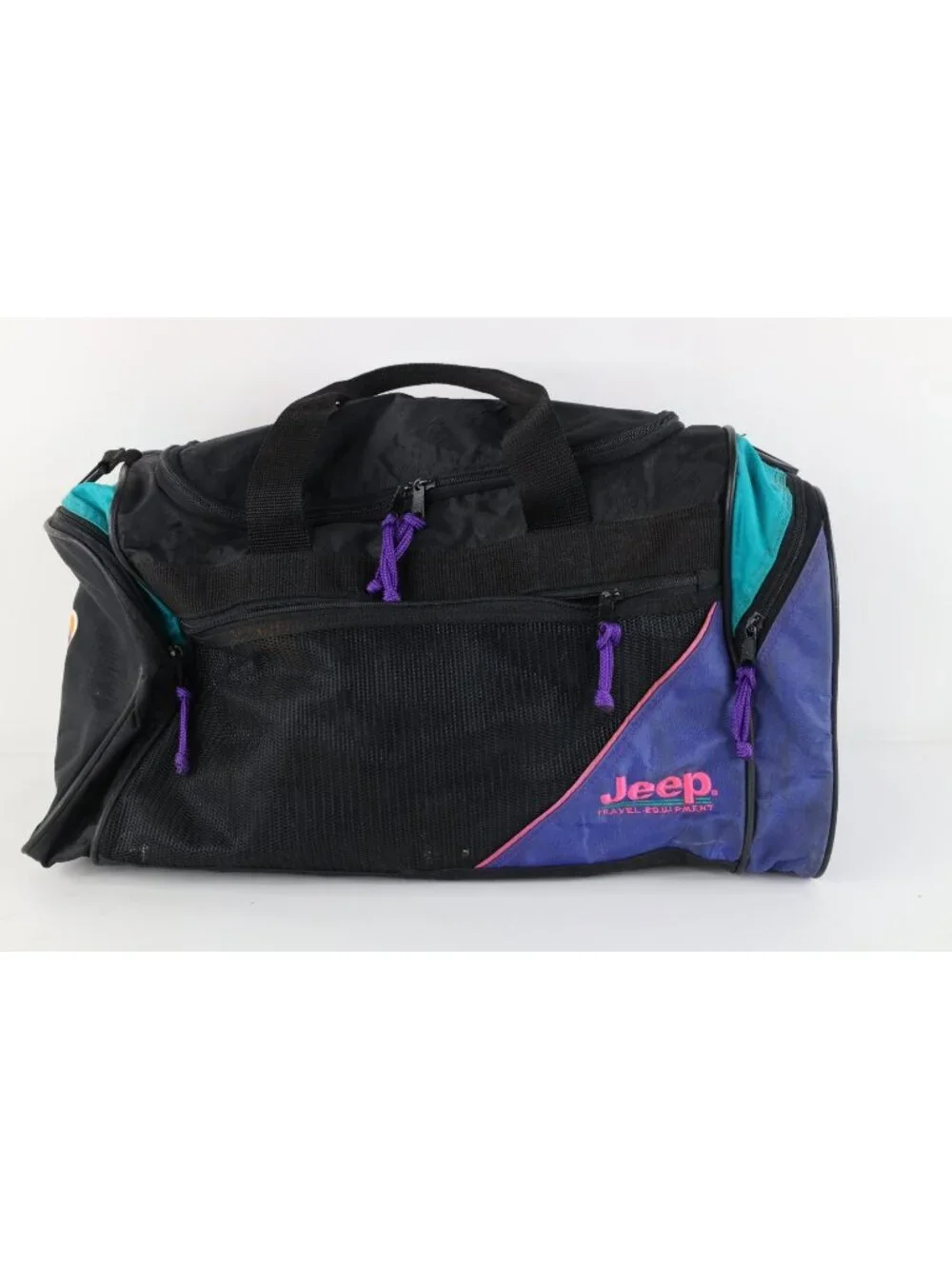 Vtg 90s Jeep Travel Equipment Distressed Spell Out Handled Duffel Bag Carry On